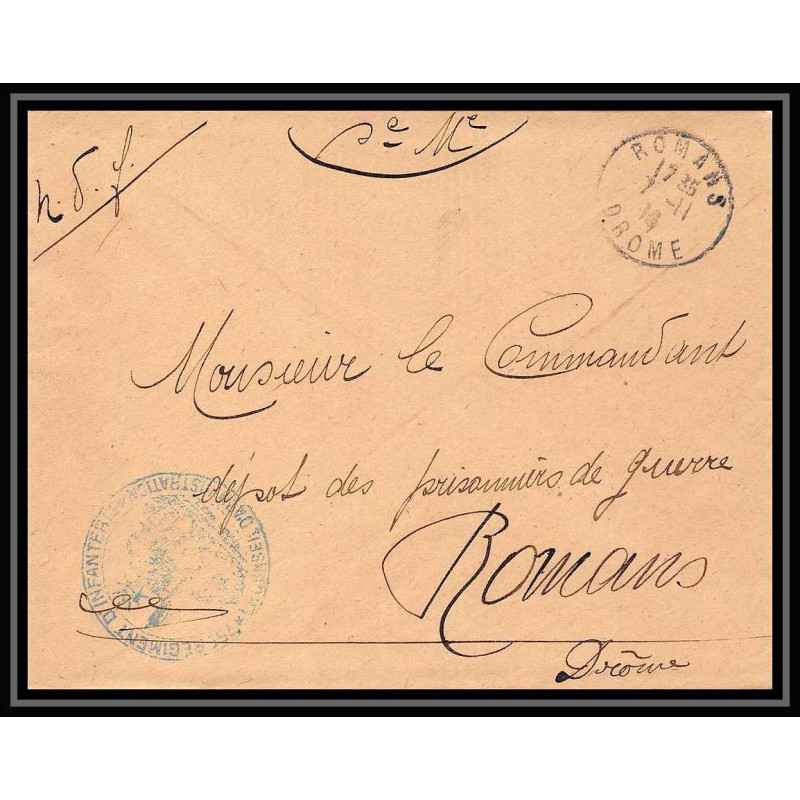 7128/ carte de Prisonnier de Guerre (War) 1914/1918 infanterie Romans Drome 1916 
