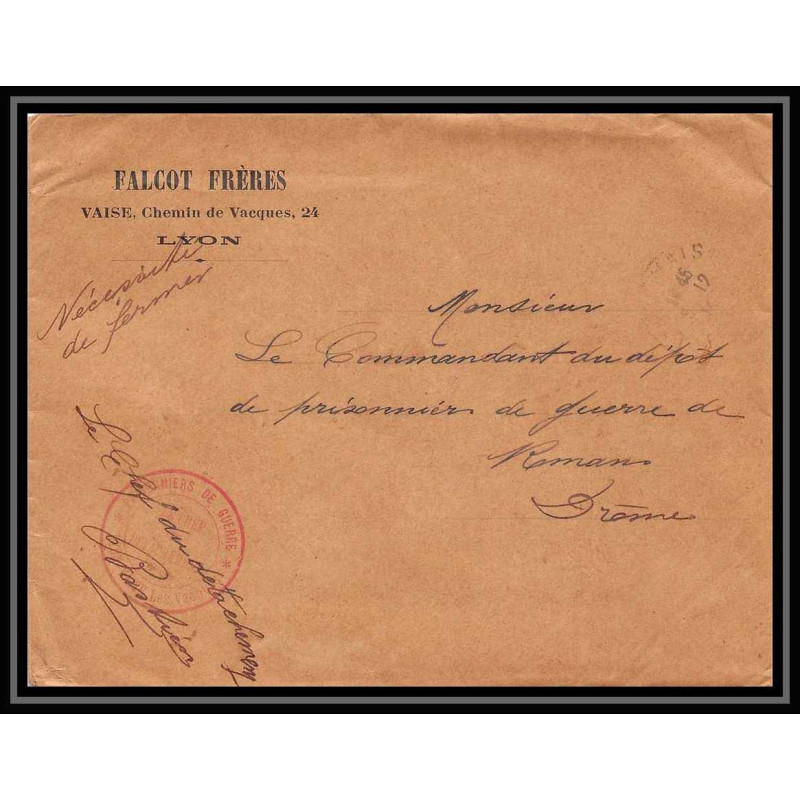7144/ carte de Prisonnier de Guerre (War) 1914/1918 lyon vaise Pour Romans Drome 1917 