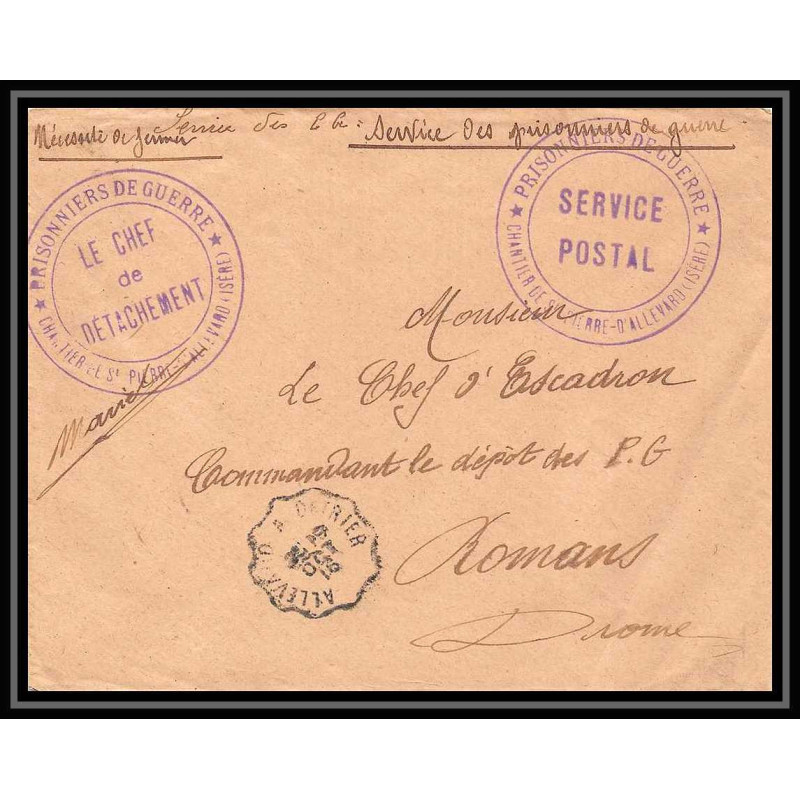 7150/ carte de Prisonnier de Guerre (War) 1914/1918 Saint-Pierre-d'Allevard convoyeur Pour Romans Drome 1916 