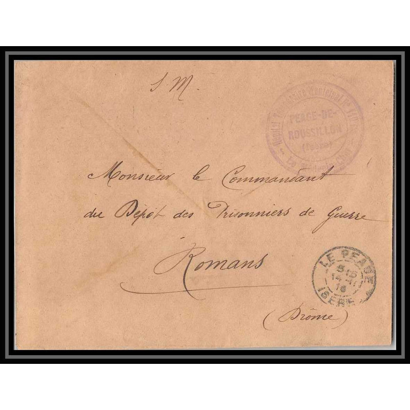7152/ carte de Prisonnier de Guerre (War) 1914/1918 péage de roussillon isère Pour Romans Drome 1916 