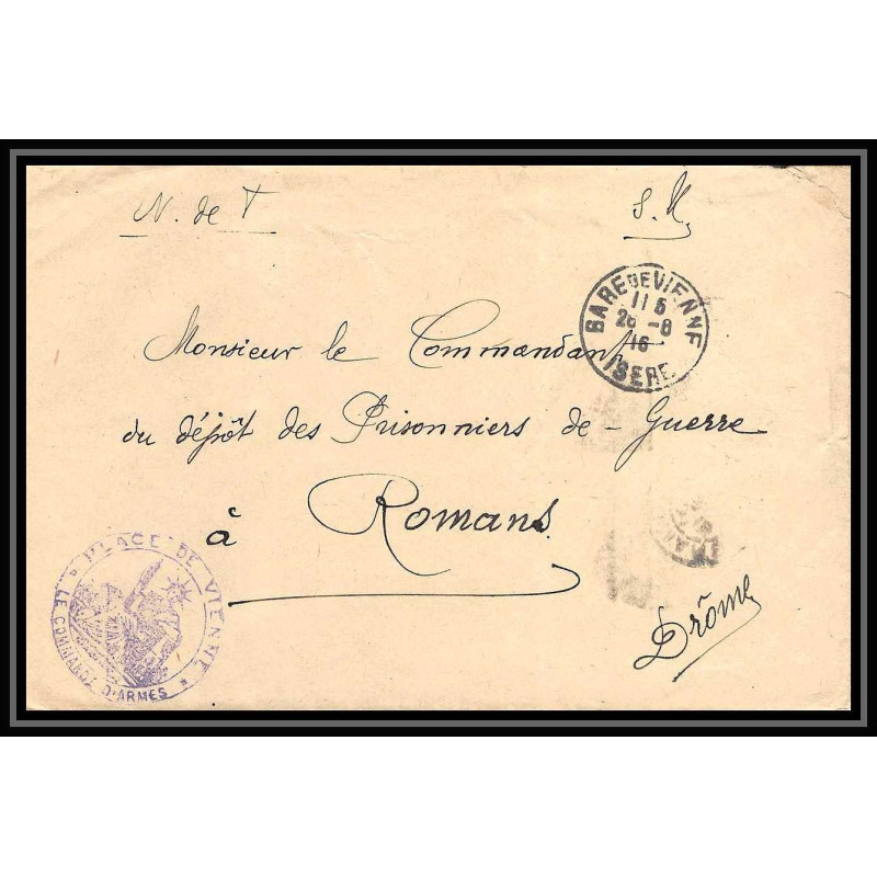 7153/ carte de Prisonnier de Guerre (War) 1914/1918 bare de vienne isère Pour Romans Drome 1917 