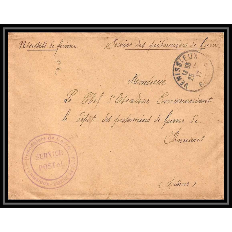7163/ carte de Prisonnier de Guerre (War) 1914/1918 venissieux rhone Pour Romans Drome 1917 