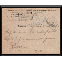 7164/ carte de Prisonnier de Guerre (War) 1914/1918 Pont-de-Chéruy isère censure Pour Romans Drome 1917 