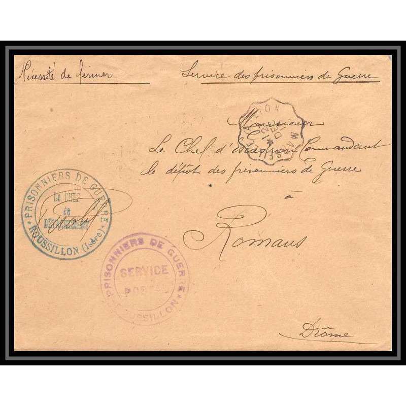 7172/ carte de Prisonnier de Guerre (War) 1914/1918 roussilon isère Pour Romans Drome 1917 convoyeur marseille à ly