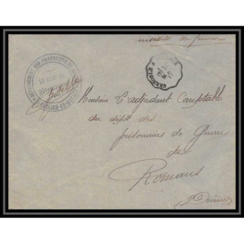 7178/ carte de Prisonnier de Guerre (War) 1914/1918 Saint-Nazaire-en-Royans Pour Romans 1917 convoyeur grenoble à l