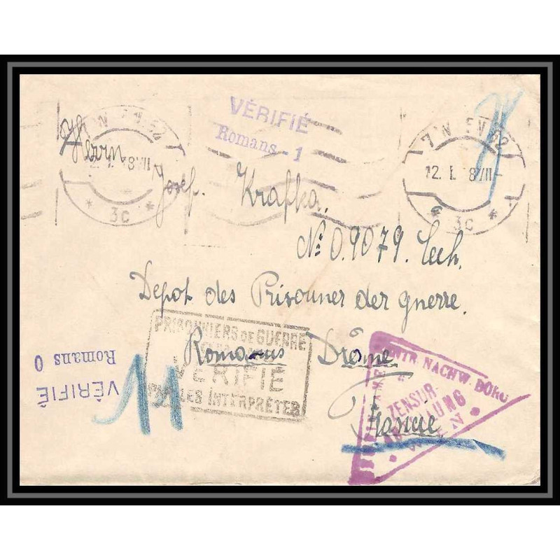 7188/ carte de Prisonnier de Guerre (War) 1914/1918 Kriegsgefangenen wien pour Romans Drome 1918 censure