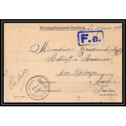 7221/ carte de Prisonnier de Guerre (War) 1914/1918 Kriegsgefangenen giessen pour Rouvenac Aude 1918