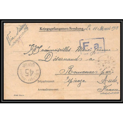 7223/ carte de Prisonnier de Guerre (War) 1914/1918 Kriegsgefangenen giessen pour Rouvenac Aude 1918