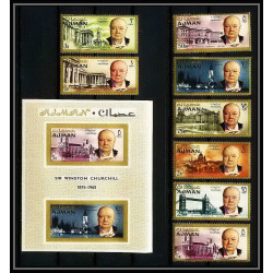 356f - Ajman MNH ** Mi N° 85 / 92 A + bloc 7 A cote 30 euros winston churchill 