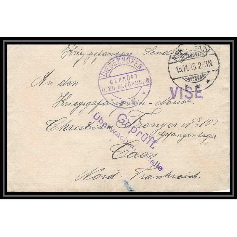 Lettre 1 2809 Prisonniers de Guerre Kriegsgefangenen war 1914/1918 censuré Diedenhofen Merlenbach p Caen calvados 1916