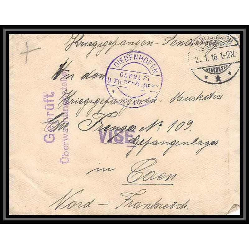 Lettre 1 2811 Prisonniers de Guerre Kriegsgefangenen war 1914/1918 censuré Diedenhofen Merlenbach p Caen calvados 1916