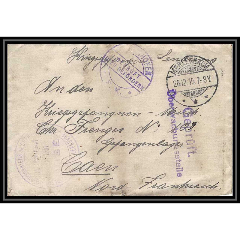 Lettre 1 2814 Prisonniers de Guerre Kriegsgefangenen war 1914/1918 censuré Diedenhofen Merlenbach p Caen calvados 1915