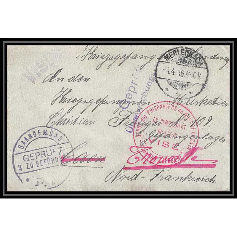 Lettre 1 2820 Prisonniers de Guerre Kriegsgefangenen war 1914/1918 censuré FREYMING-MERLEBACH p Trouville calvados 1916