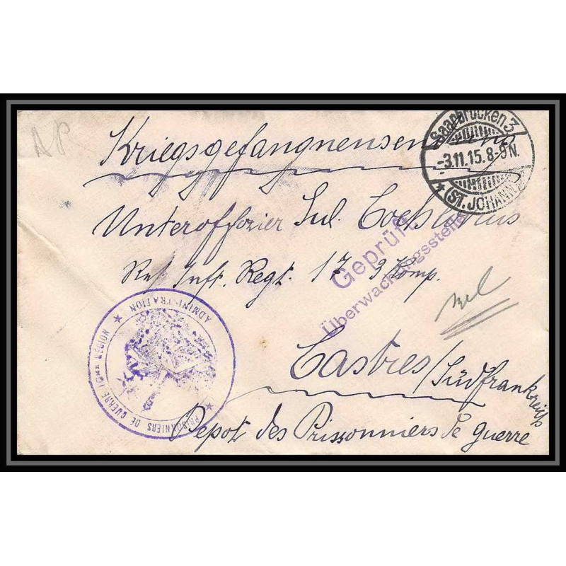 Lettre 1 2837 Prisonniers de Guerre Kriegsgefangenen war 1914/1918 censuré Saarbrucken p Castres Tarn 1915