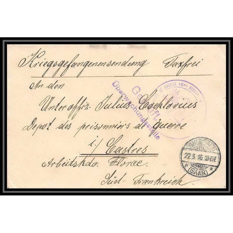 Lettre 1 2838 Prisonniers de Guerre Kriegsgefangenen war 1914/1918 censuré Sulzbach p Castres Tarn 1915
