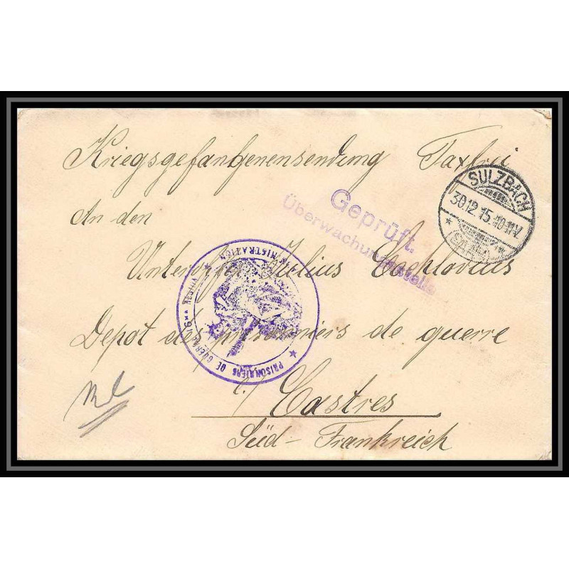 Lettre 1 2839 Prisonniers de Guerre Kriegsgefangenen war 1914/1918 censuré Sulzbach p Castres Tarn 1916