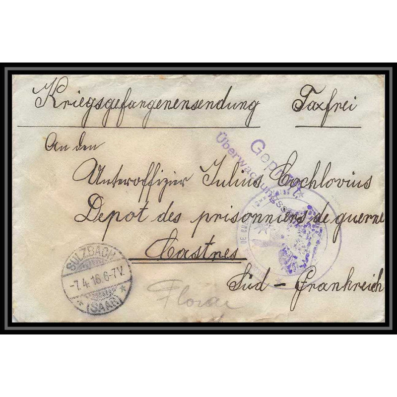 Lettre 1 2840 Prisonniers de Guerre Kriegsgefangenen war 1914/1918 censuré Sulzbach p Castres Tarn 1916
