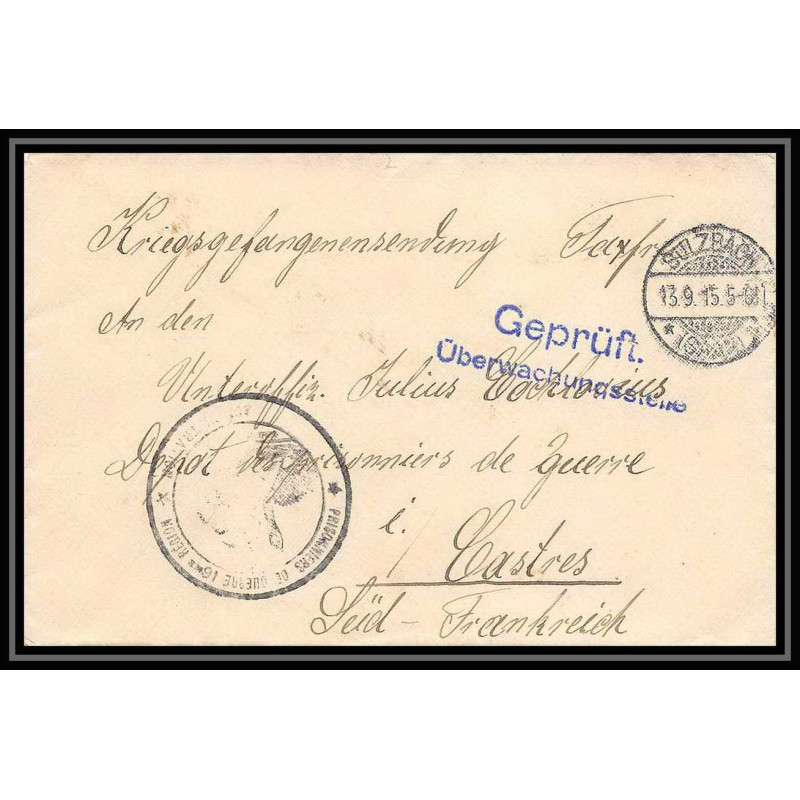 Lettre 1 2841 Prisonniers de Guerre Kriegsgefangenen war 1914/1918 censuré Sulzbach p Castres Tarn 1916