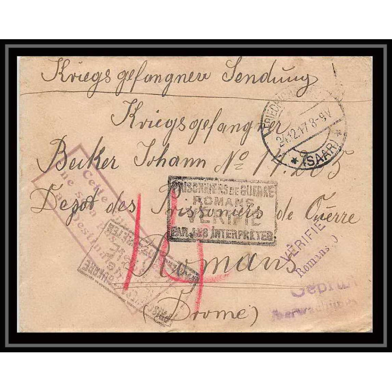 Lettre 1 2855 Prisonniers de Guerre Kriegsgefangenen war 1914/1918 censuré friedhof hemmersdorf p Roanne Loire 1917