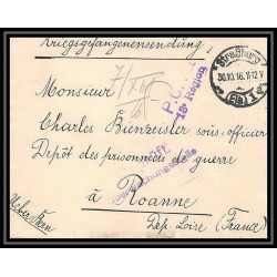 Lettre 1 2867 Prisonniers de Guerre Kriegsgefangenen war 1914/1918 censuré Strasbourg p Roanne Loire 1916