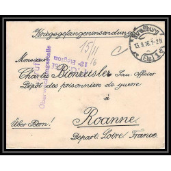 Lettre 1 2868 Prisonniers de Guerre Kriegsgefangenen war 1914/1918 censuré Strasbourg p Roanne Loire 1916