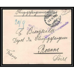 Lettre 1 2879 Prisonniers de Guerre Kriegsgefangenen war 1914/1918 censuré Strasbourg pour Roanne Loire 1916