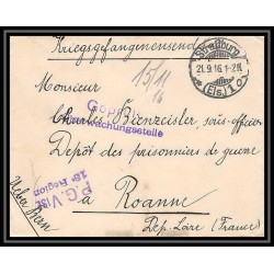 Lettre 1 2880 Prisonniers de Guerre Kriegsgefangenen war 1914/1918 censuré Strasbourg pour Roanne Loire 1916