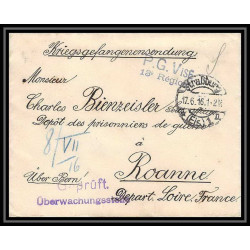 Lettre 1 2882 Prisonniers de Guerre Kriegsgefangenen war 1914/1918 censuré Strasbourg pour Roanne Loire 1916