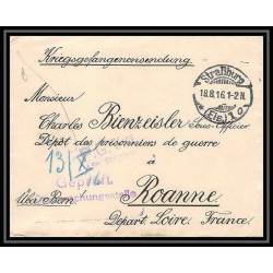 Lettre 1 2883 Prisonniers de Guerre Kriegsgefangenen war 1914/1918 censuré Strasbourg pour Roanne Loire 1916