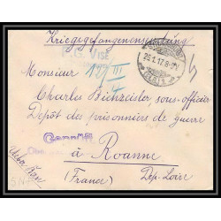 Lettre 1 2885 Prisonniers de Guerre Kriegsgefangenen war 1914/1918 censuré Strasbourg pour Roanne Loire 1917