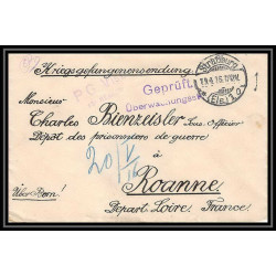 Lettre 1 2888 Prisonniers de Guerre Kriegsgefangenen war 1914/1918 censuré Strasbourg pour Roanne Loire 1916
