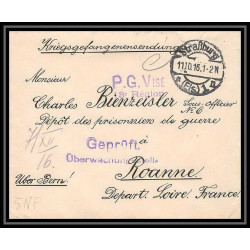 Lettre 1 2889 Prisonniers de Guerre Kriegsgefangenen war 1914/1918 censuré Strasbourg pour Roanne Loire 1916