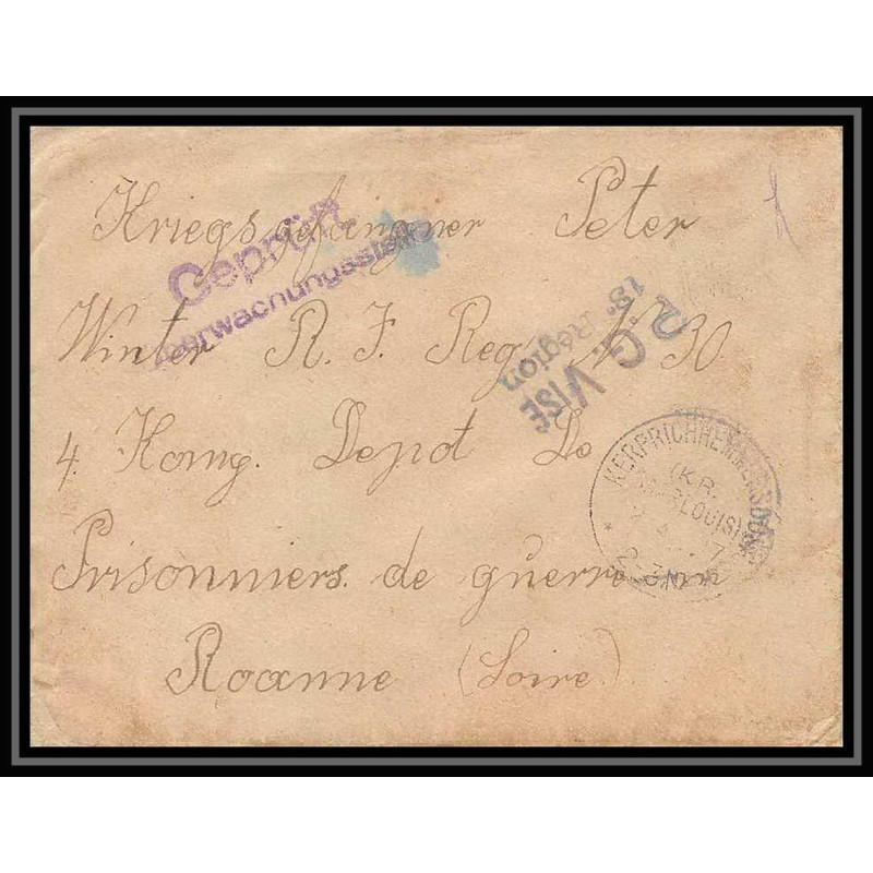 Lettre 1 2894 Prisonniers de Guerre Kriegsgefangenen war 1914/1918 censuré kerprich hemmersdorf p Roanne Loire 1917