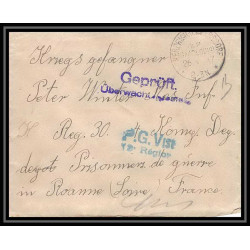 Lettre 1 2897 Prisonniers de Guerre Kriegsgefangenen war 1914/1918 censuré kerprich hemmersdorf p Roanne Loire 1917