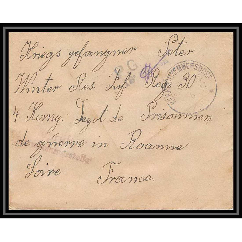 Lettre 1 2898 Prisonniers de Guerre Kriegsgefangenen war 1914/1918 censuré kerprich hemmersdorf p Roanne Loire 1917