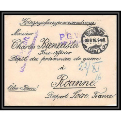 Lettre 1 2899 Prisonniers de Guerre Kriegsgefangenen war 1914/1918 censuré Strasbourg pour Roanne Loire 1916