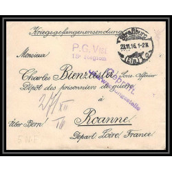 Lettre 1 2901 Prisonniers de Guerre Kriegsgefangenen war 1914/1918 censuré Strasbourg p Roanne Loire 1916