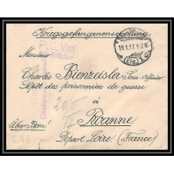Lettre 1 2902 Prisonniers de Guerre Kriegsgefangenen war 1914/1918 censuré Strasbourg p Roanne Loire 1916