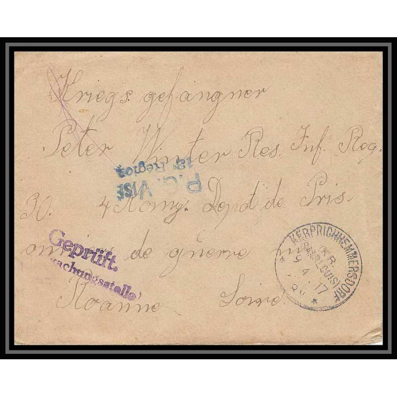 Lettre 1 2903 Prisonniers de Guerre Kriegsgefangenen war 1914/1918 censuré kerprich hemmersdorf p Roanne Loire 1916