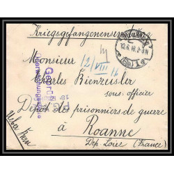 Lettre 1 2907 Prisonniers de Guerre Kriegsgefangenen war 1914/1918 censuré Strasbourg p Roanne Loire 1916