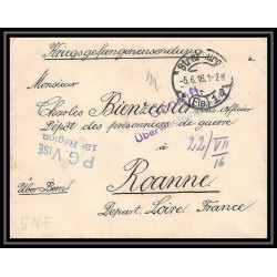 Lettre 1 2908 Prisonniers de Guerre Kriegsgefangenen war 1914/1918 censuré Strasbourg p Roanne Loire 1916