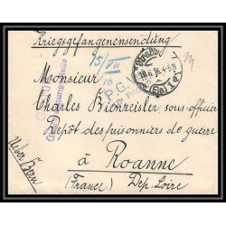 Lettre 1 2909 Prisonniers de Guerre Kriegsgefangenen war 1914/1918 censuré Strasbourg p Roanne Loire 1916