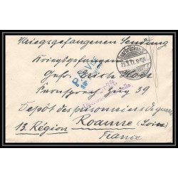 Lettre 1 2910 Prisonniers de Guerre Kriegsgefangenen war 1914/1918 censuré Saarbrucken 3 p Roanne Loire 1917
