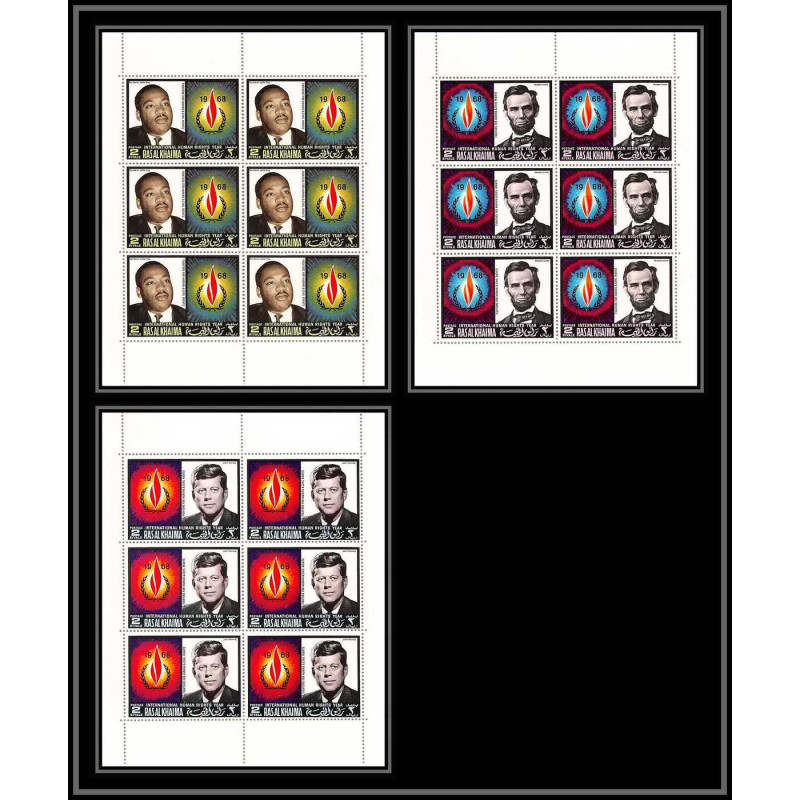 358 - Ras Al Khaima MNH ** Mi N° 226 / 228 A human rights Kennedy Lincoln Luther king feuilles sheets