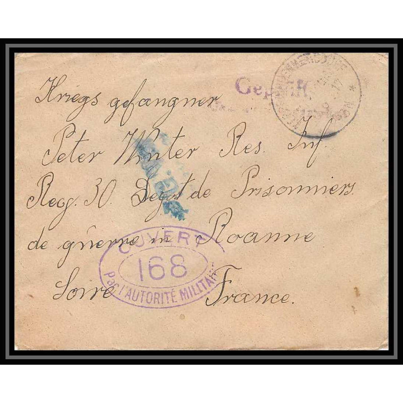 Lettre 1 2914 Prisonniers de Guerre Kriegsgefangenen war 1914/1918 censuré kerprich hemmersdorf p Roanne Loire 1917
