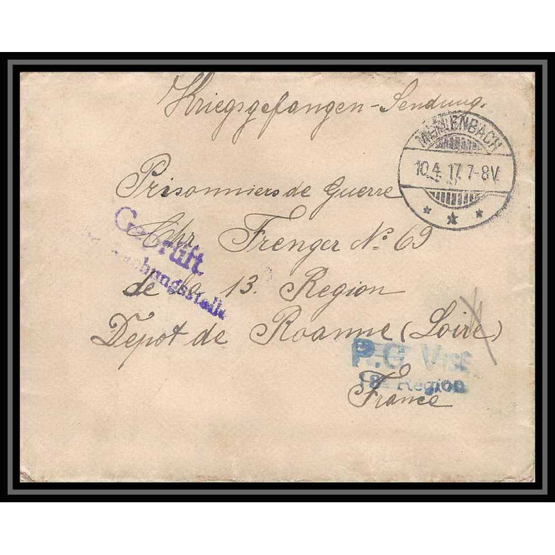 Lettre 1 2915 Prisonniers de Guerre Kriegsgefangenen war 1914/1918 Saargemünd Merlenbach censuré p Roanne Loire 1917