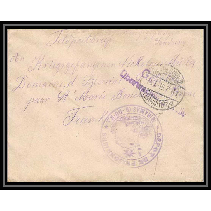 Lettre 1 2922 Prisonniers de Guerre Kriegsgefangenen war 1914/1918 censuré Saarbrucken 2 p Miramas 1916