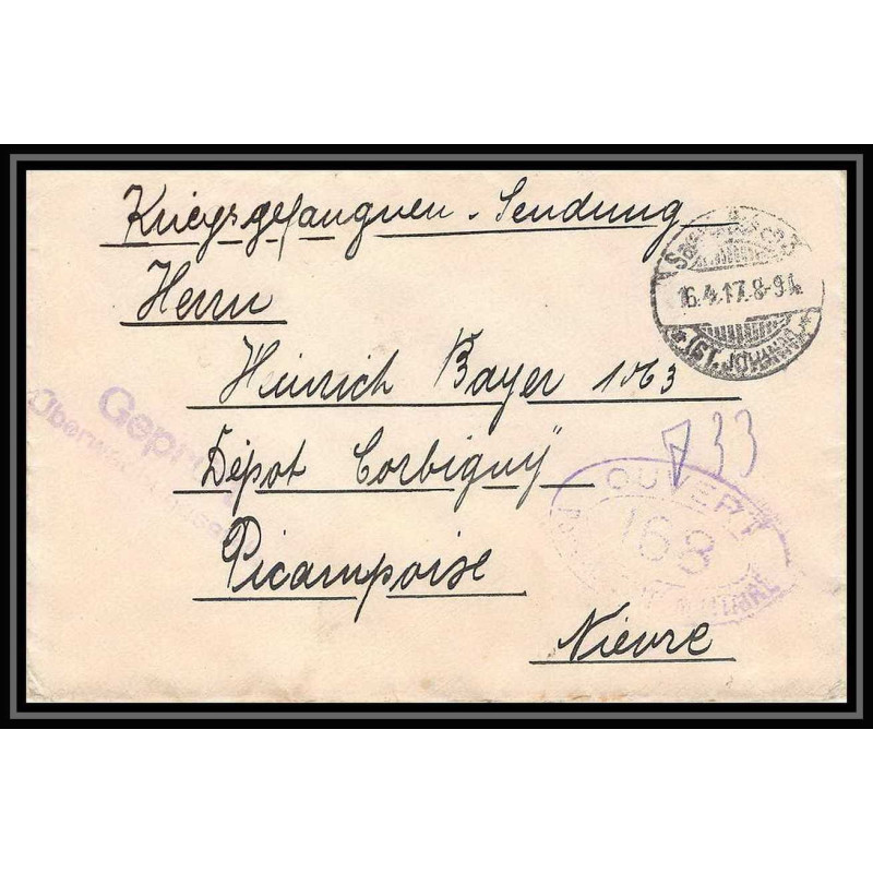 Lettre 1 2942 Prisonniers de Guerre Kriegsgefangenen war 1914/1918 censuré Saarbrucken 3 p corbigny nièvre 1917