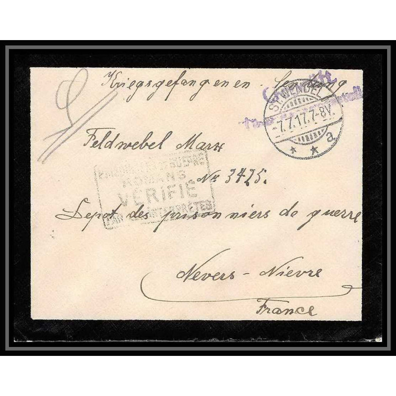 Lettre 1 2943 Prisonniers de Guerre Kriegsgefangenen war 1914/1918 censuré Saint-Wendel p Nevers nièvre 1917