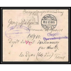 Lettre 1 2949 Prisonniers de Guerre Kriegsgefangenen war 1914/1918 censuré Strasbourg p Neuilly-lès-Dijon 1917
